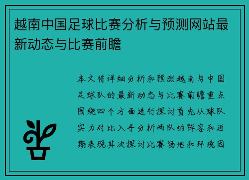 越南中国足球比赛分析与预测网站最新动态与比赛前瞻